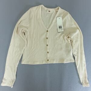 Levi's Demi Ribbed V-Neck Button-Up Cardigan Sweater Buttercream Ivory Sz L